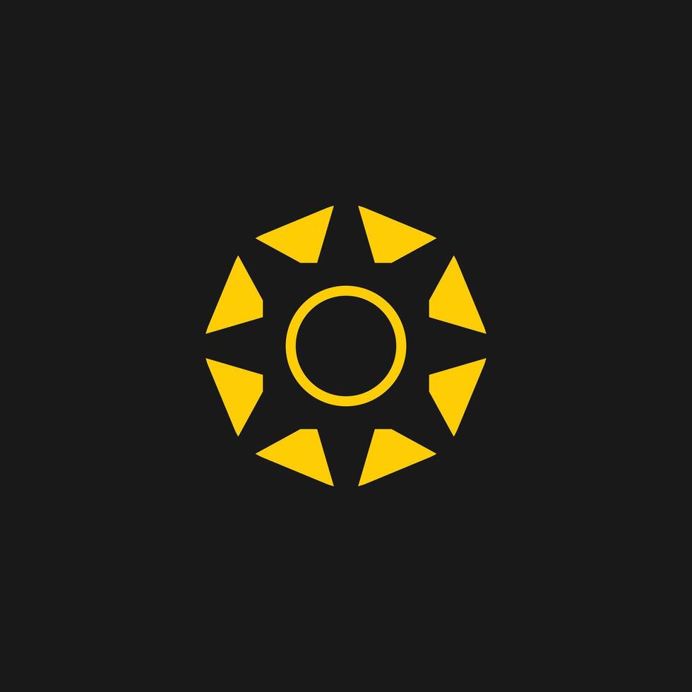 simple yellow sun solar logo icon isolated on black background vector