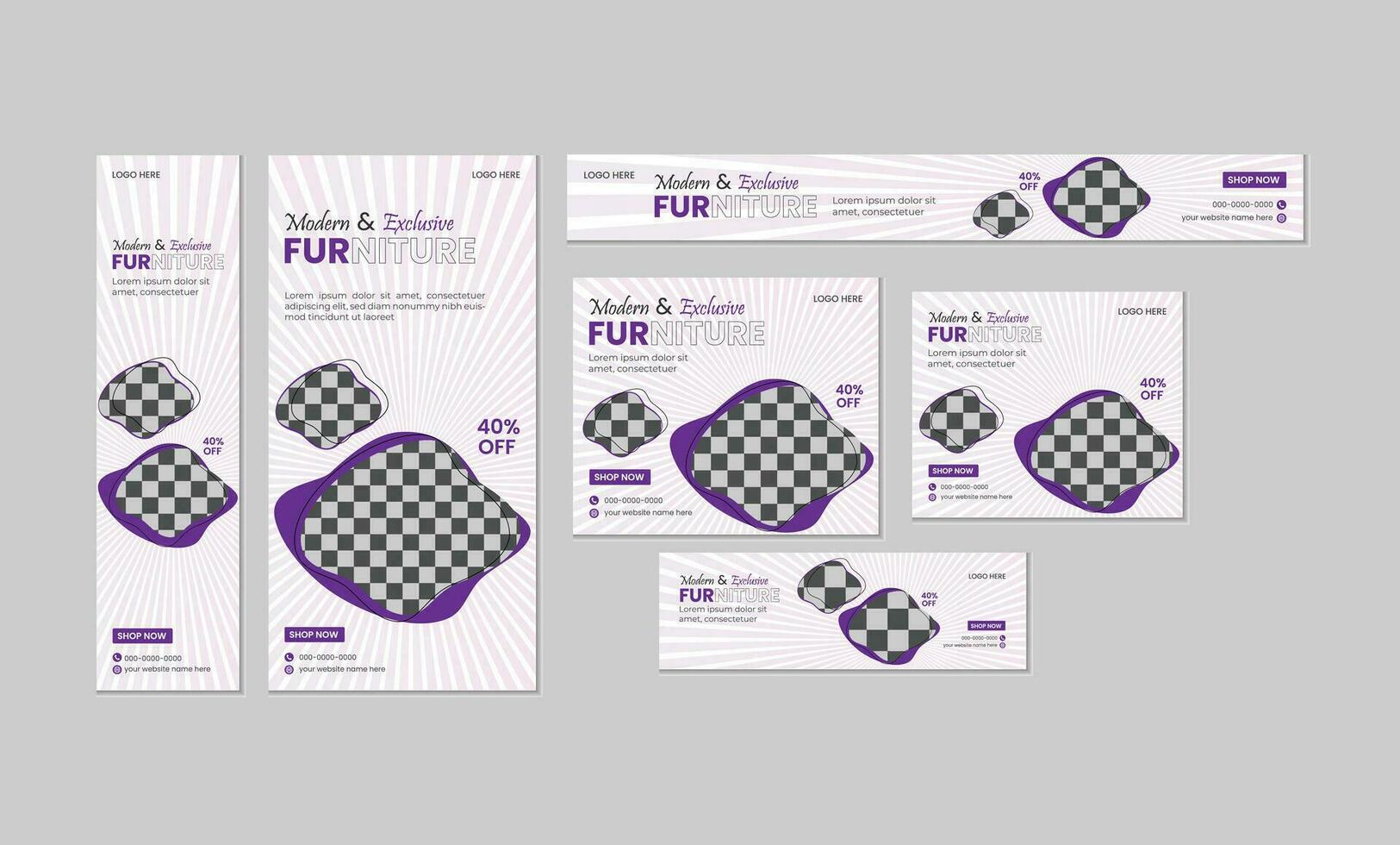 Web banner template set with modern furniture sale vector