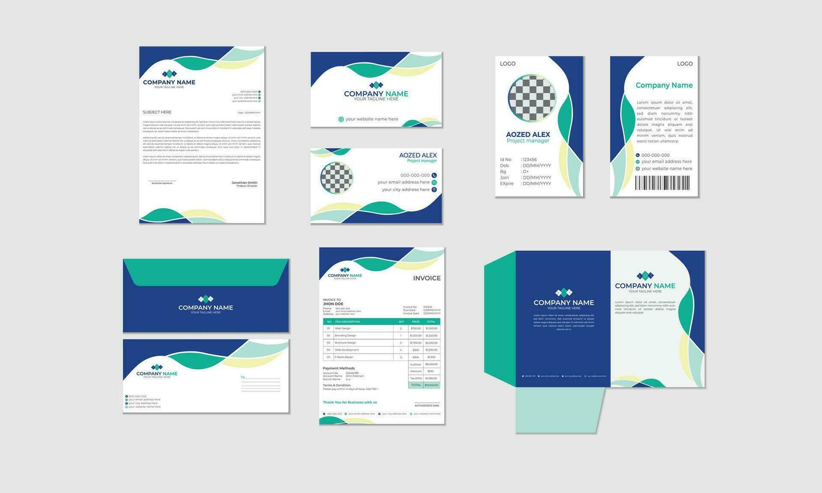 stylish business stationery items set template design vector