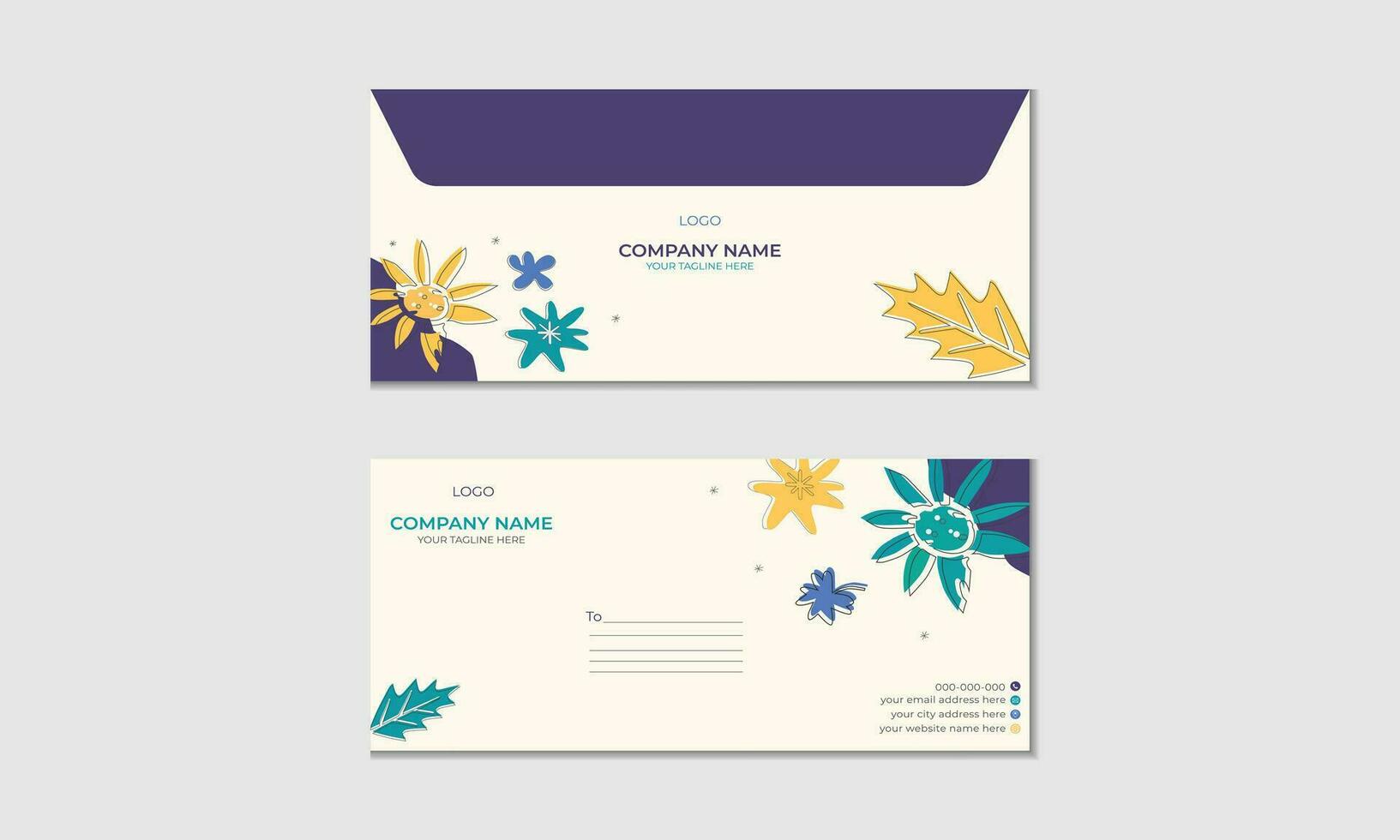 colorful flower shape business envelop vector