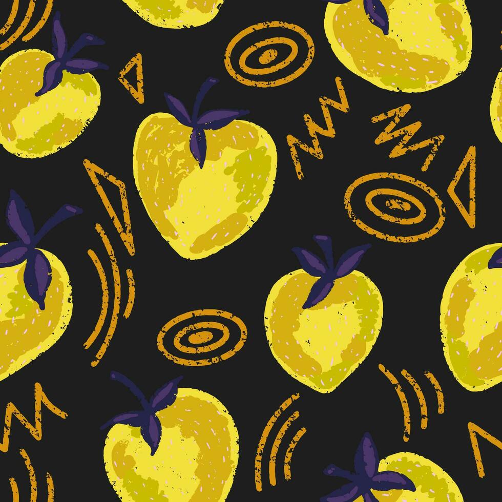 a pattern with yellow apples and other fruit vector