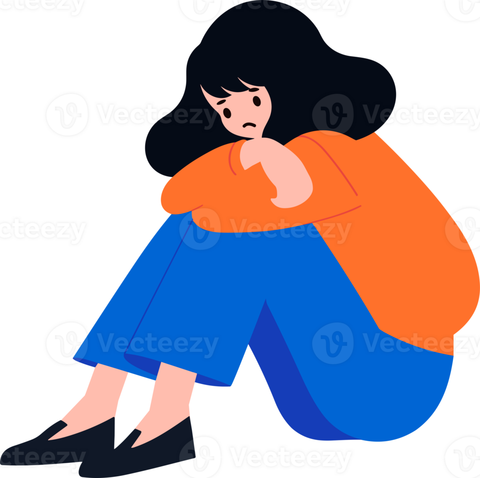 Hand Drawn teenage character is depressed in flat style png