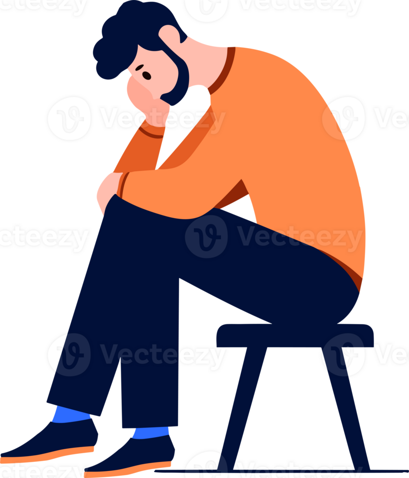 Hand Drawn teenage character is depressed in flat style png