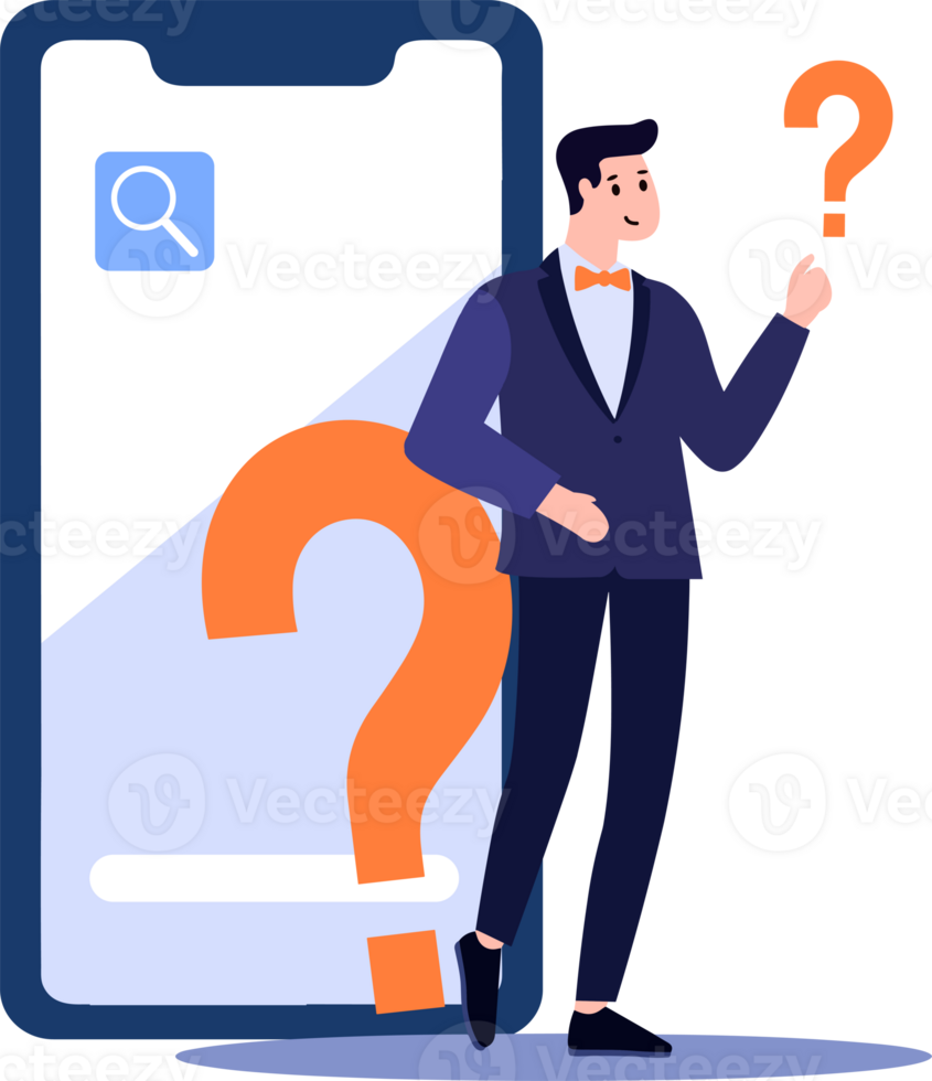 Hand Drawn Businessman with question mark in flat style png