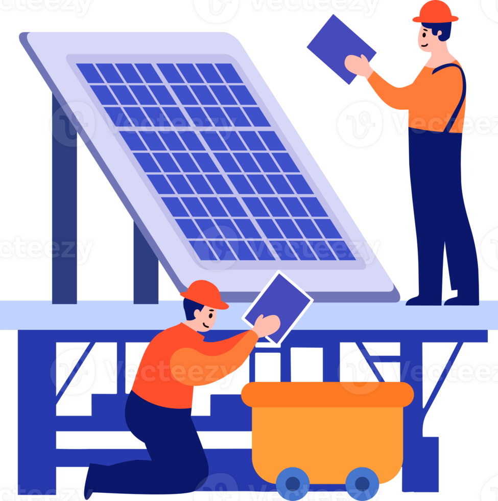 Hand Drawn Engineer installing solar cells in flat style png
