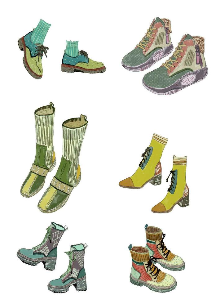 Stickers icons fashion sneakers pattern clothings boutique sport travel shoes vector