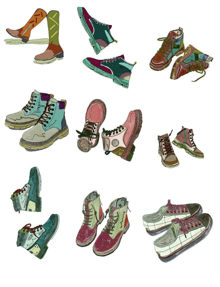 Stickers icons fashion sneakers pattern clothings boutique sport travel shoes vector