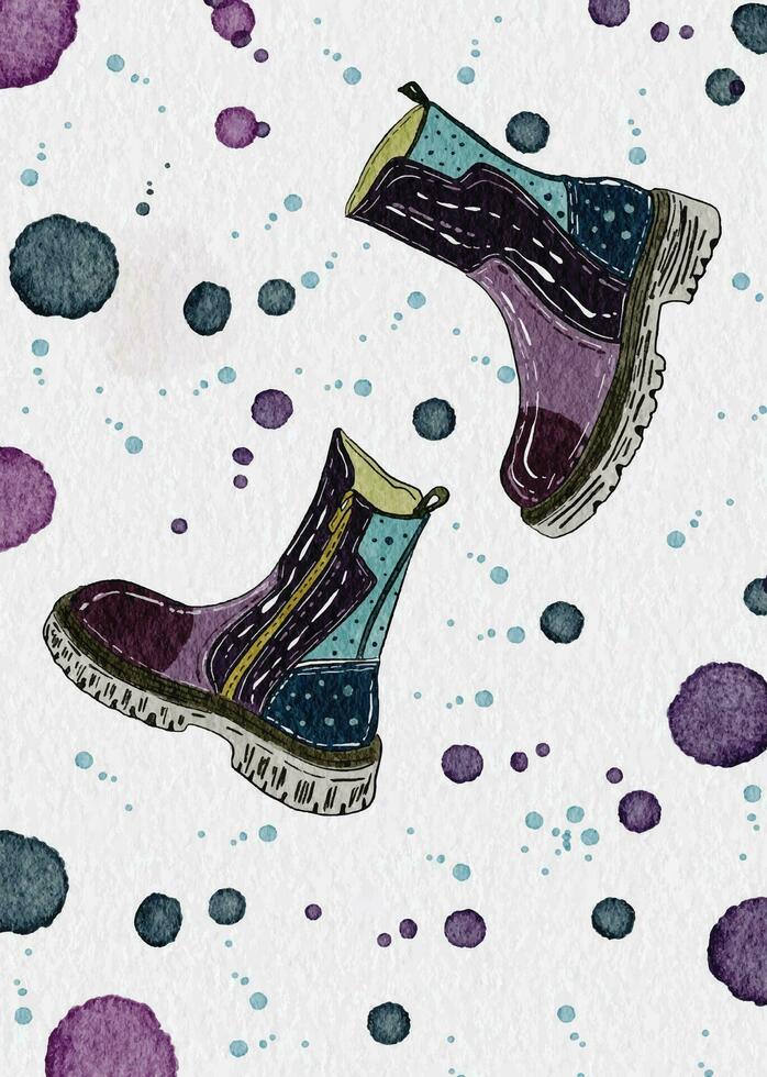 Print art line linework shoes boots rainbow sport clothing grey purple green red black illustration frame sneaker vector