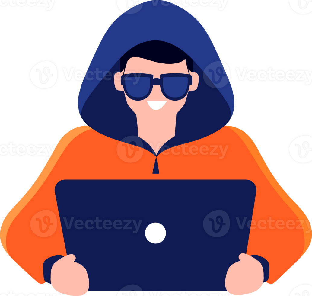 Hand Drawn Thief or hacker in concept Cyber Security in flat style png