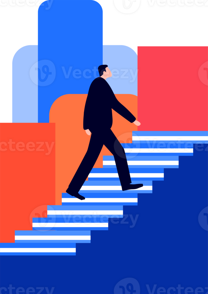 Hand Drawn Businessman walking up stairs in success concept in flat style png