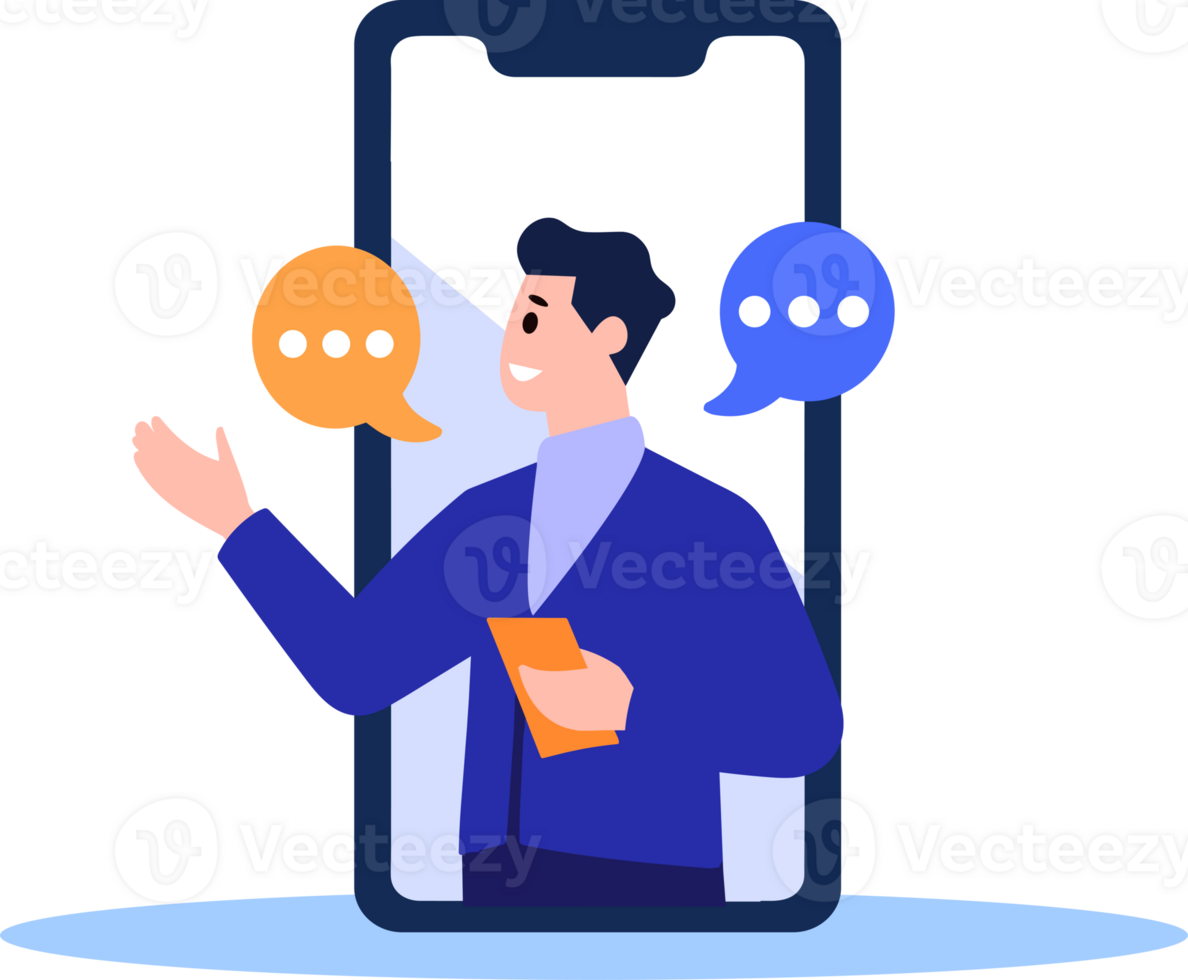 Hand Drawn Businessman with speech bubble in flat style png
