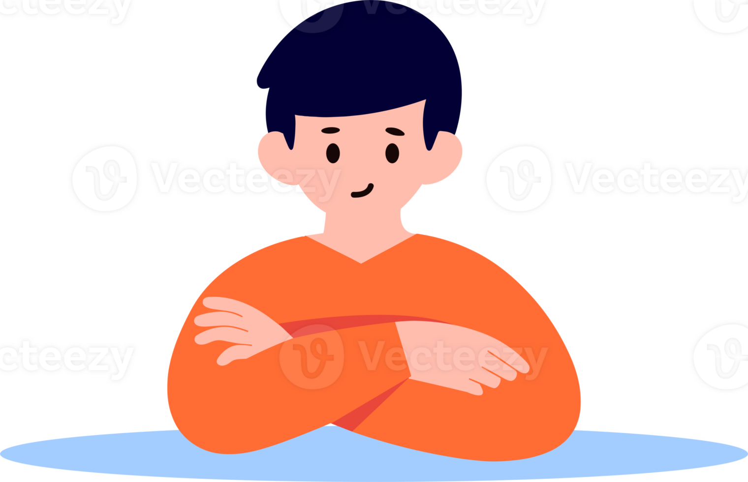 Hand Drawn man stands with his arms crossed with confidence in flat style png