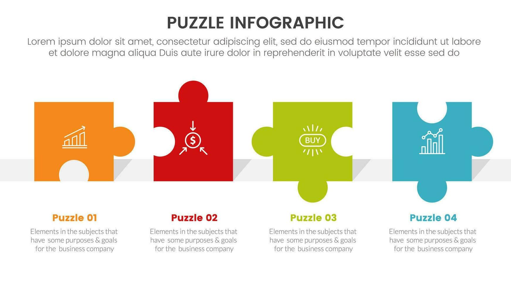 puzzle jigsaw infographic 4 point stage template with horizontal direction balance with description for slide presentation vector