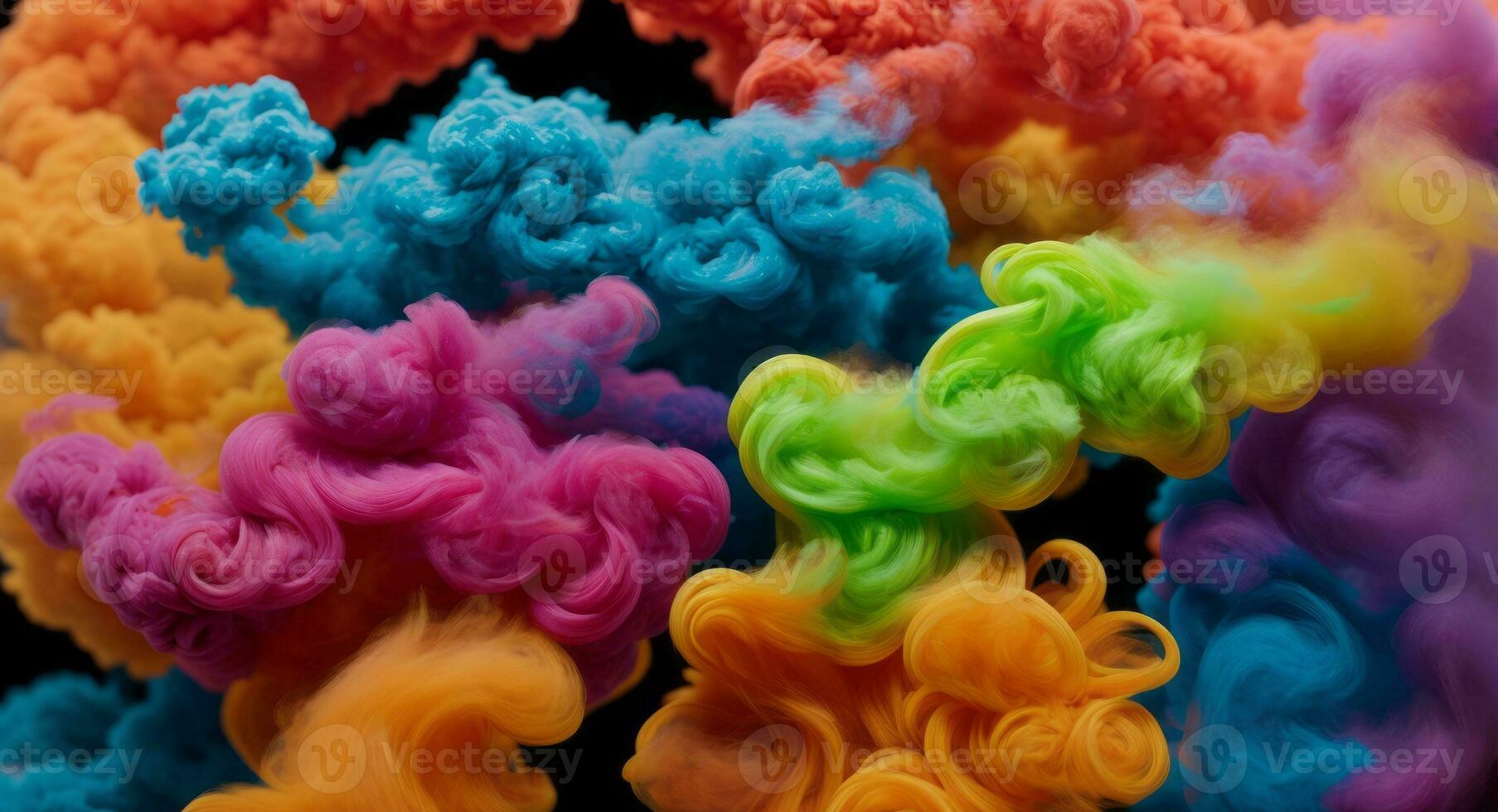 AI generated Dynamic Colorful Smoke Flow On Dark Background Wallpaper Abstract photo