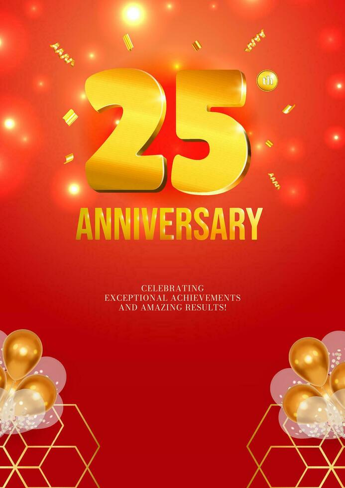 Anniversary celebration flyer red background golden numbers 25 vector