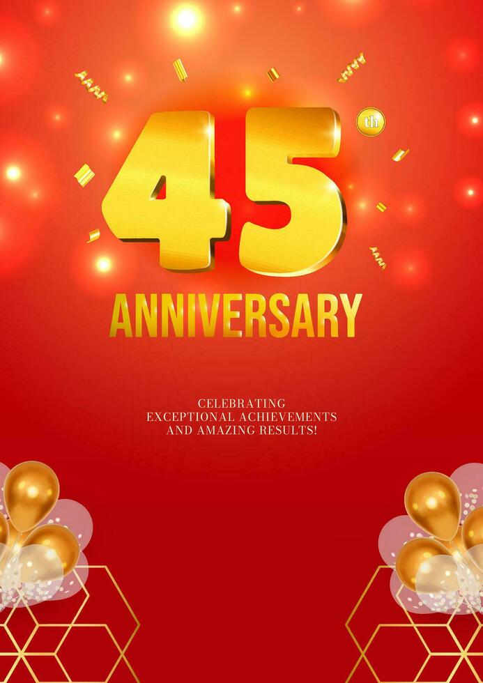 Anniversary celebration flyer red background golden numbers 45 vector