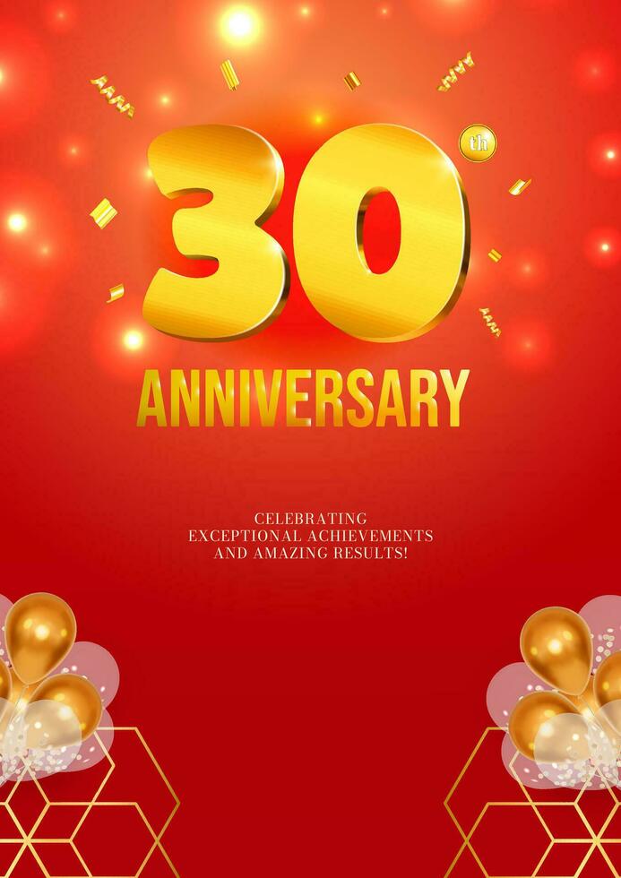 Anniversary celebration flyer red background golden numbers 30 vector