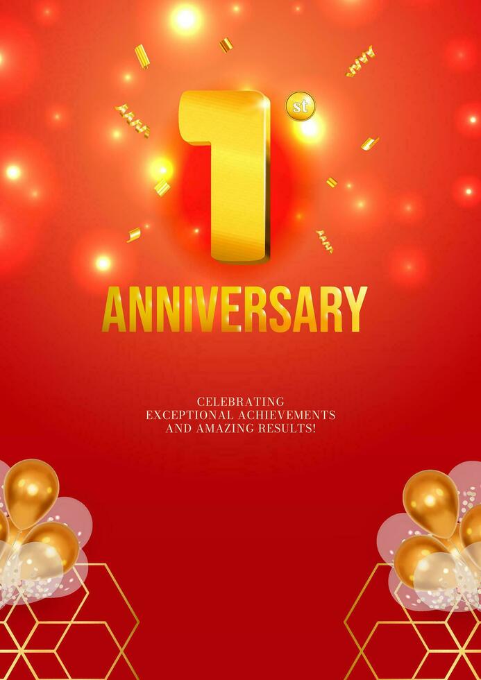 Anniversary celebration flyer red background golden numbers 1 vector