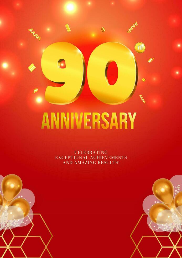 Anniversary celebration flyer red background golden numbers 90 vector