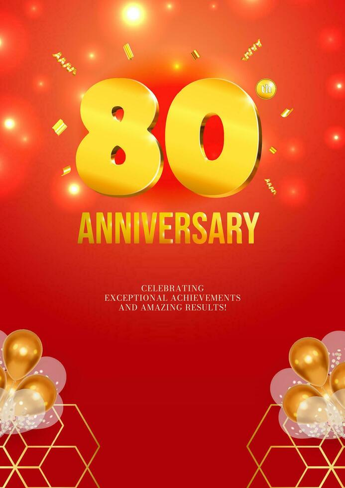 Anniversary celebration flyer red background golden numbers 80 vector