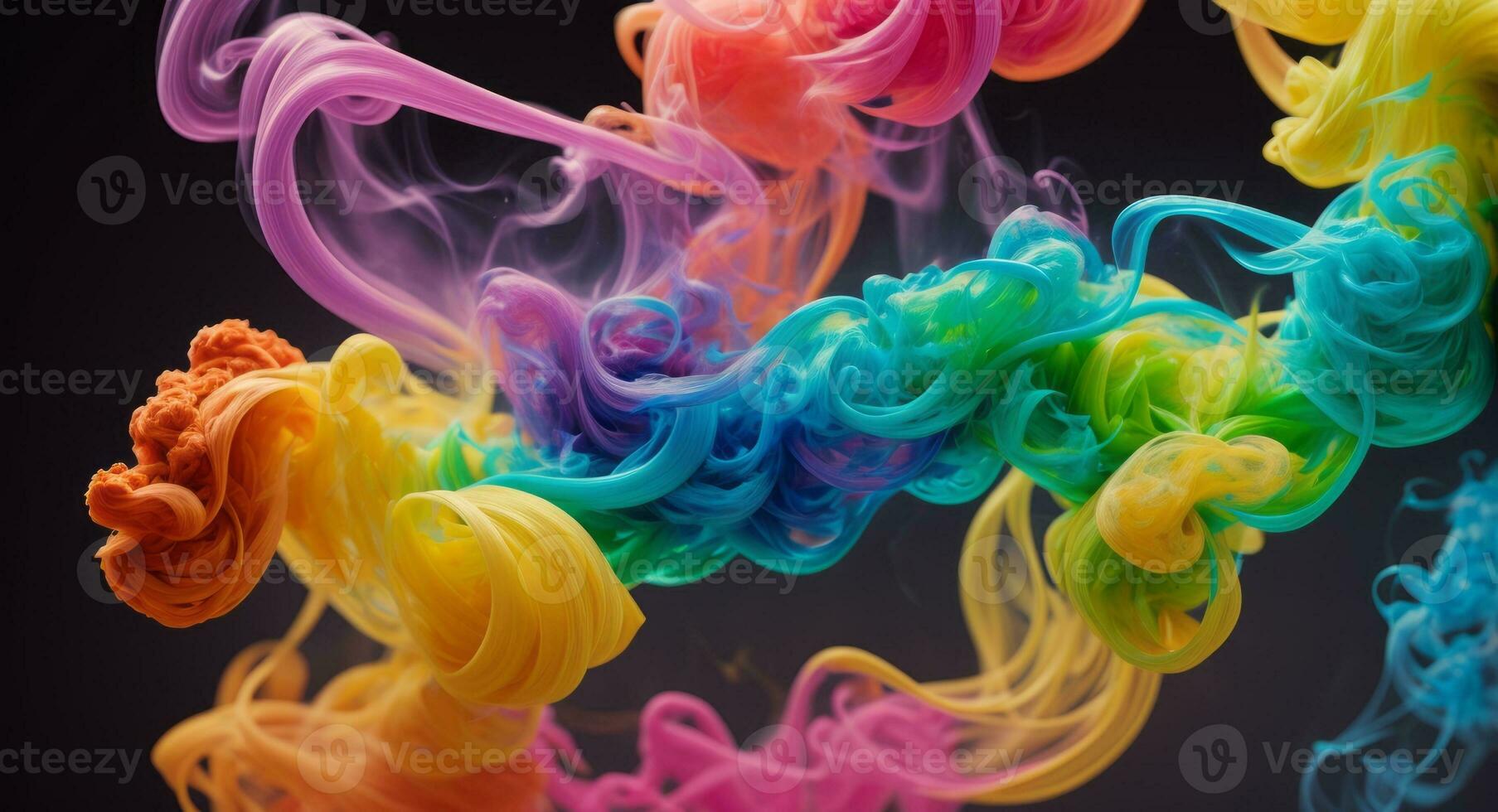 AI generated Dynamic Colorful Smoke Flow On Dark Background Wallpaper Abstract photo