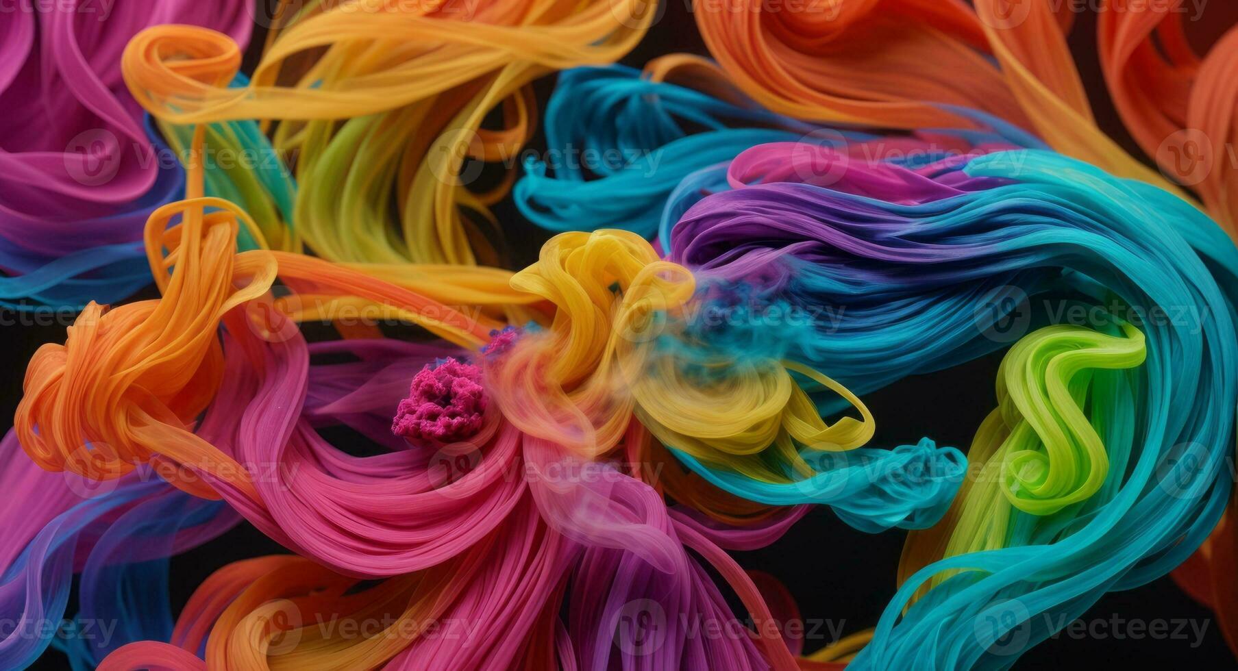 AI generated Dynamic Colorful Smoke Flow On Dark Background Wallpaper Abstract photo