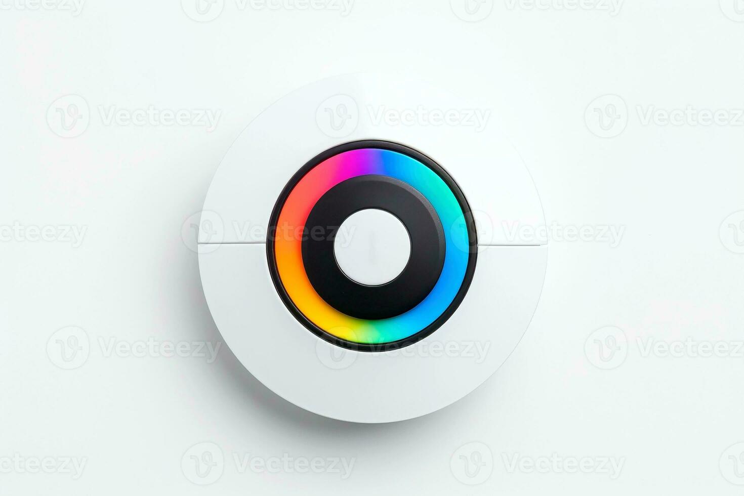 AI generated Abstract high tech multicolor button on white background, Generative AI photo