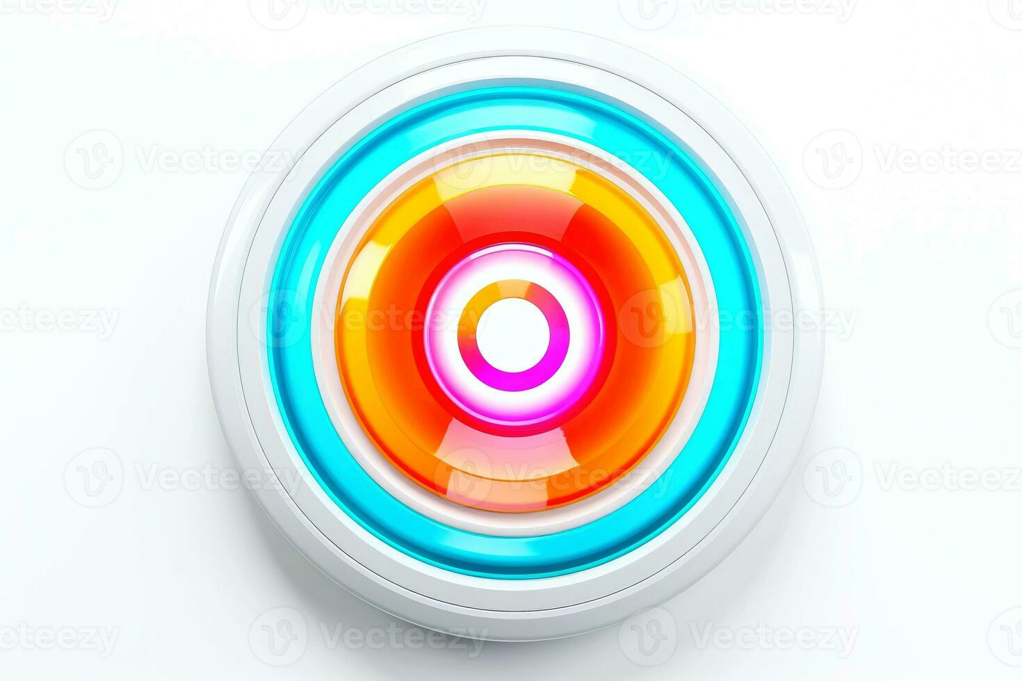 AI generated Abstract high tech multicolor button on white background, Generative AI photo