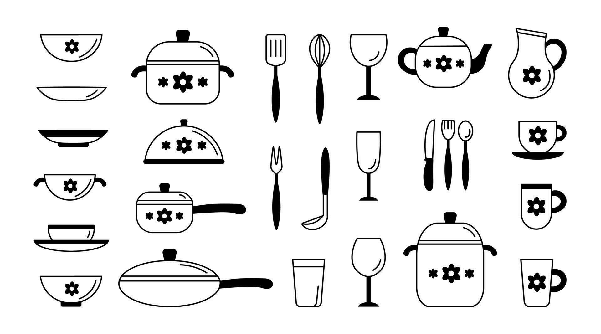 Cookware icon set in doodle style 35092793 Vector Art at Vecteezy