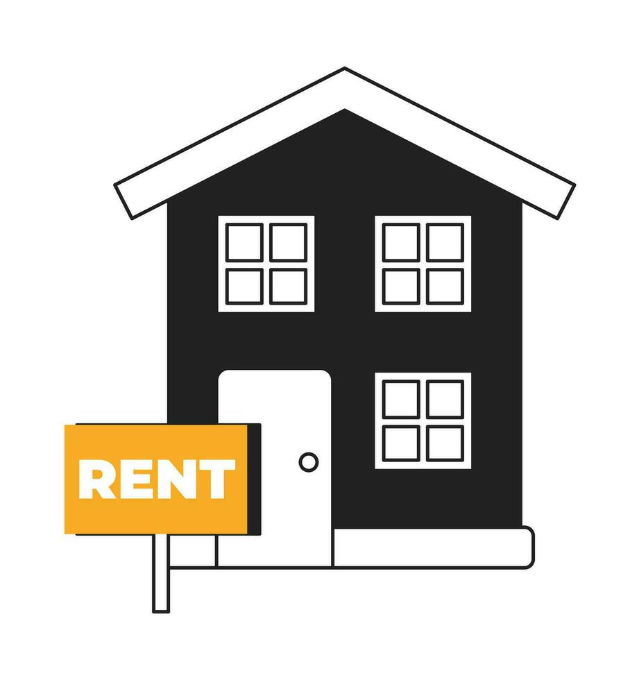 Home for rent black and white 2D illustration concept. Property to let. Rental house isolated cartoon outline object. Renting apartment. New residential. Real estate metaphor monochrome vector art