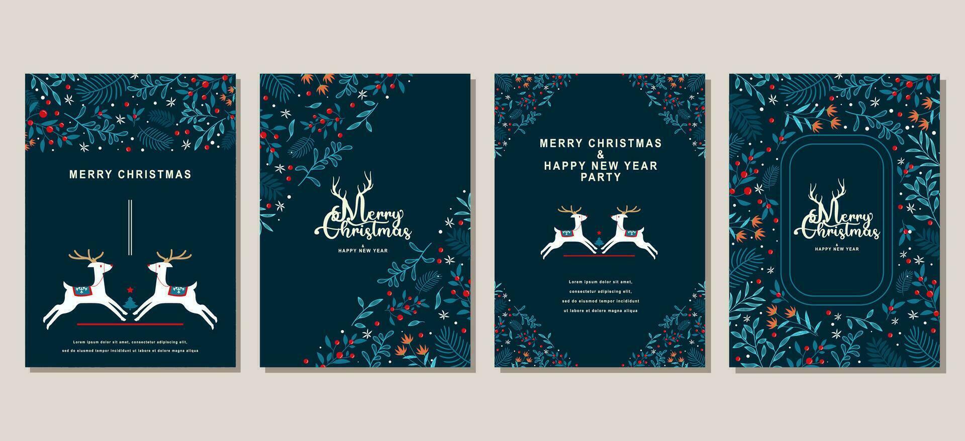 Elegant Merry Christmas and Happy New Year Set of greeting cards, posters, holiday covers vector