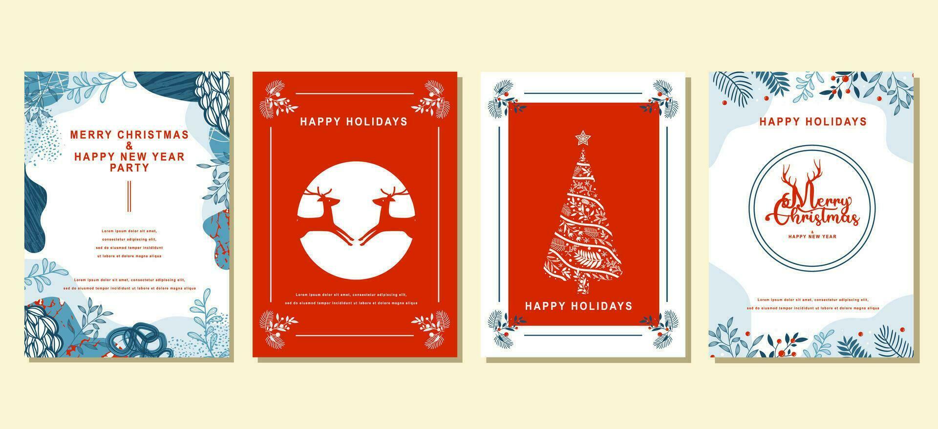 Elegant Merry Christmas and Happy New Year Set of greeting cards, posters, holiday covers vector