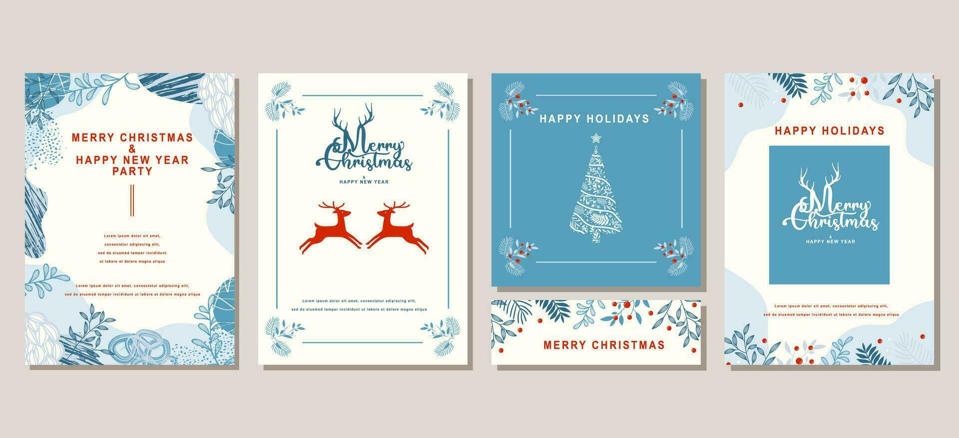 Elegant Merry Christmas and Happy New Year Set of greeting cards, posters, holiday covers vector