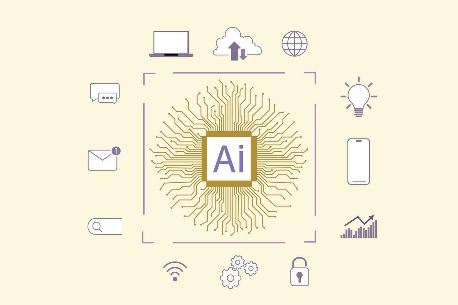 The concept of Artificial Intelligence and icon Technology set,vcetor illustration. vector