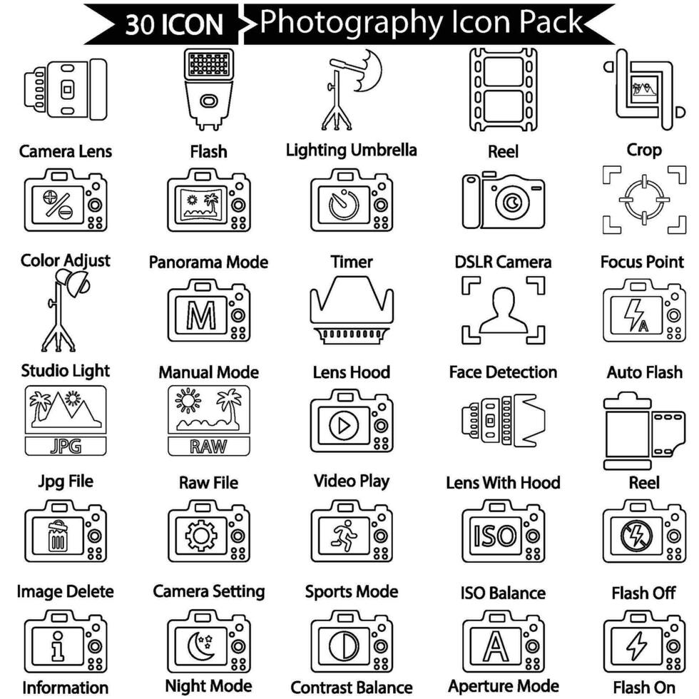 fotografía línea icono paquete vector