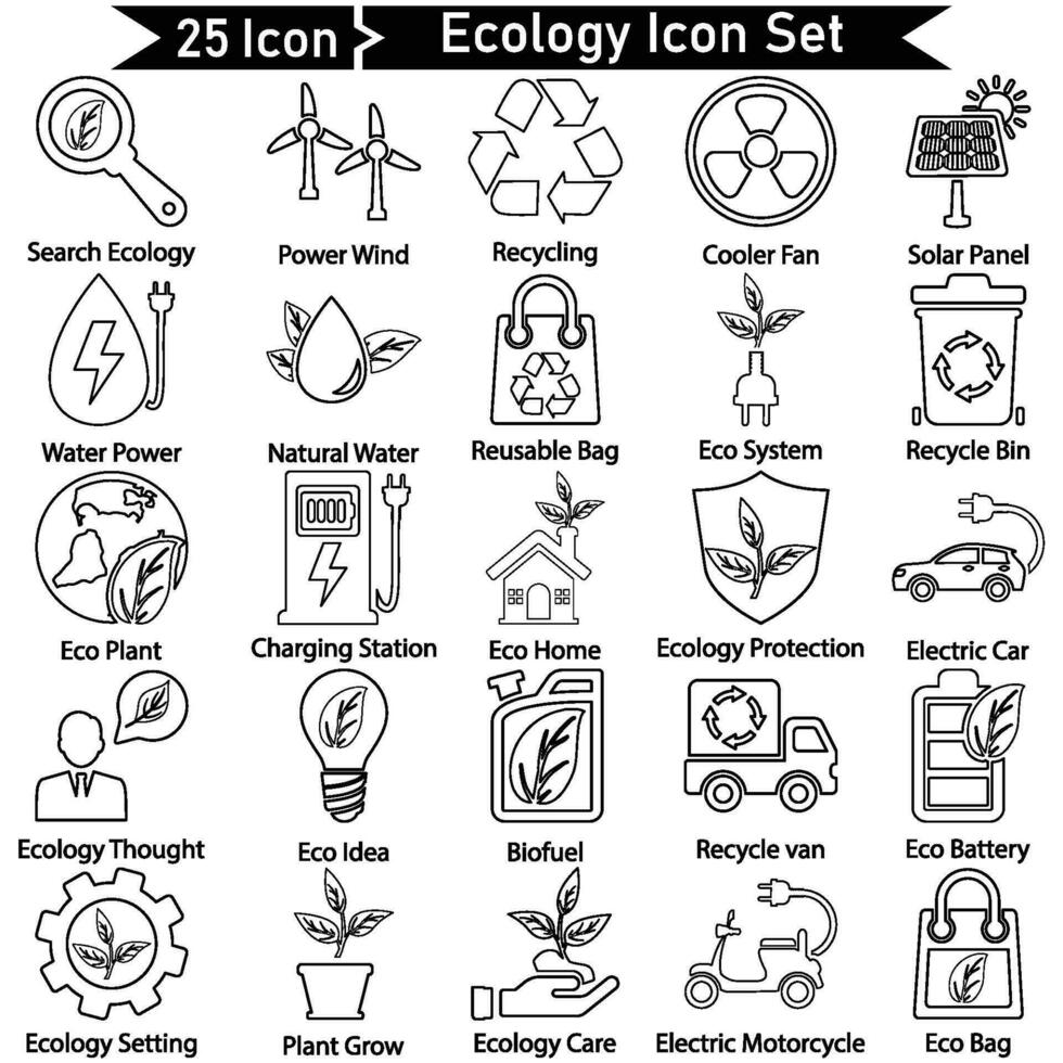 conjunto de iconos de línea ecología vector