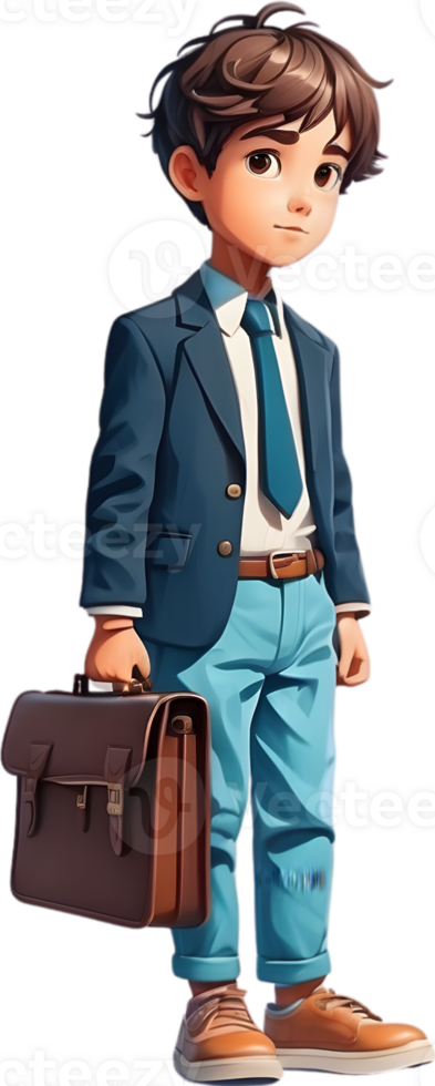 AI generated Cute boy with Briefcase ilusstration png