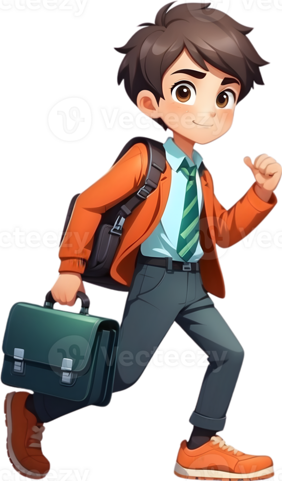 AI generated Cute boy with Briefcase ilusstration png