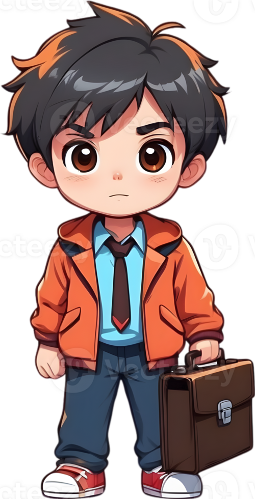 AI generated Cute boy with Briefcase ilusstration png