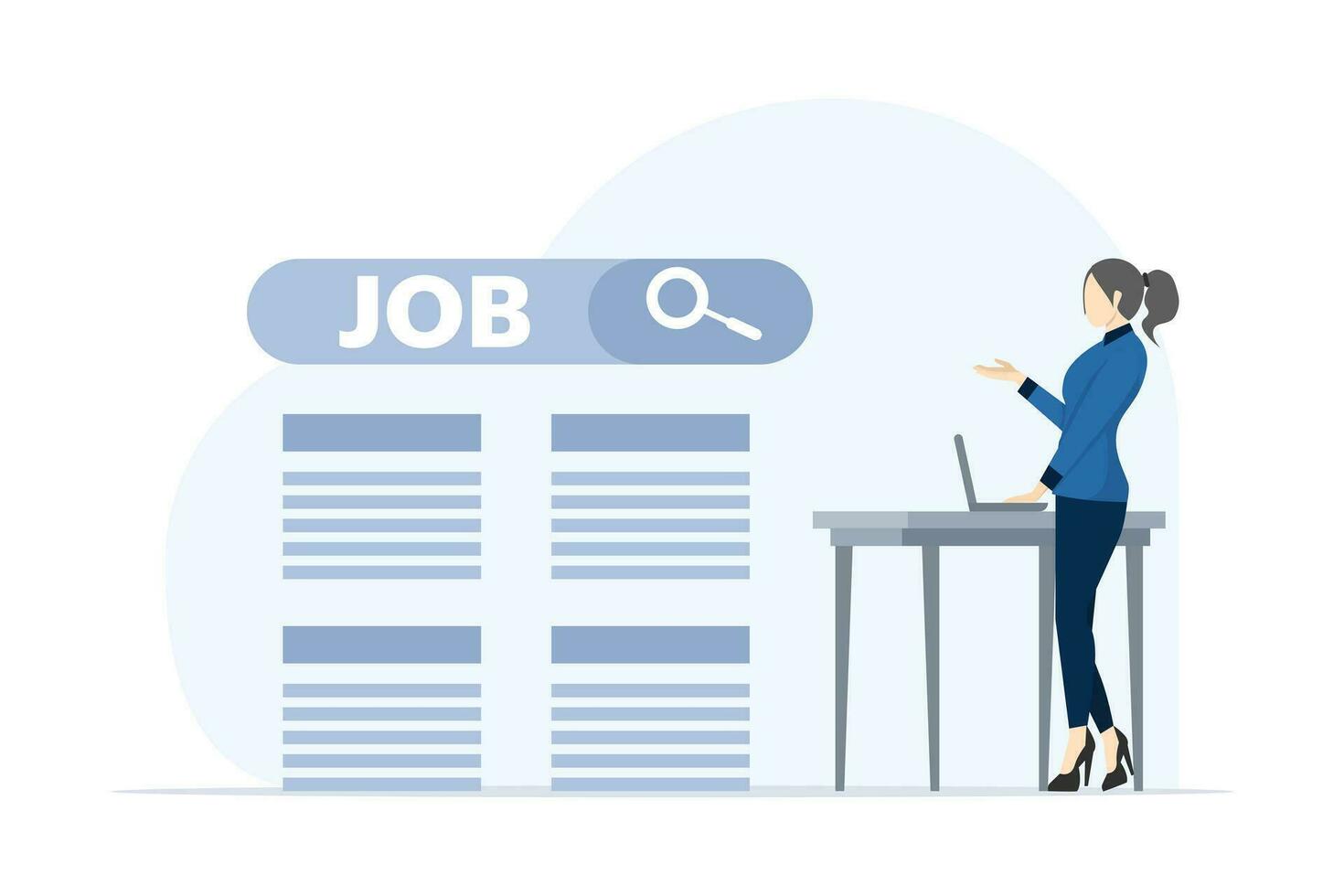 Career or job search concept, Looking for a new job, job, looking for opportunities, looking for vacancies or job positions, character using laptop to search for work. flat vector illustration.