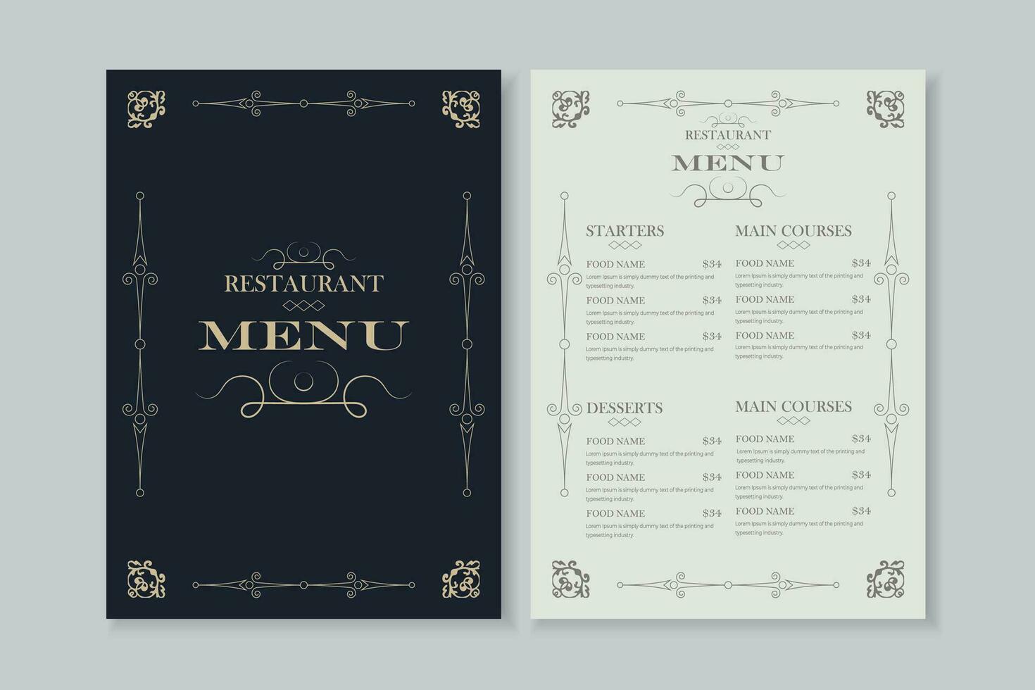 Luxury restaurant food menu design vector