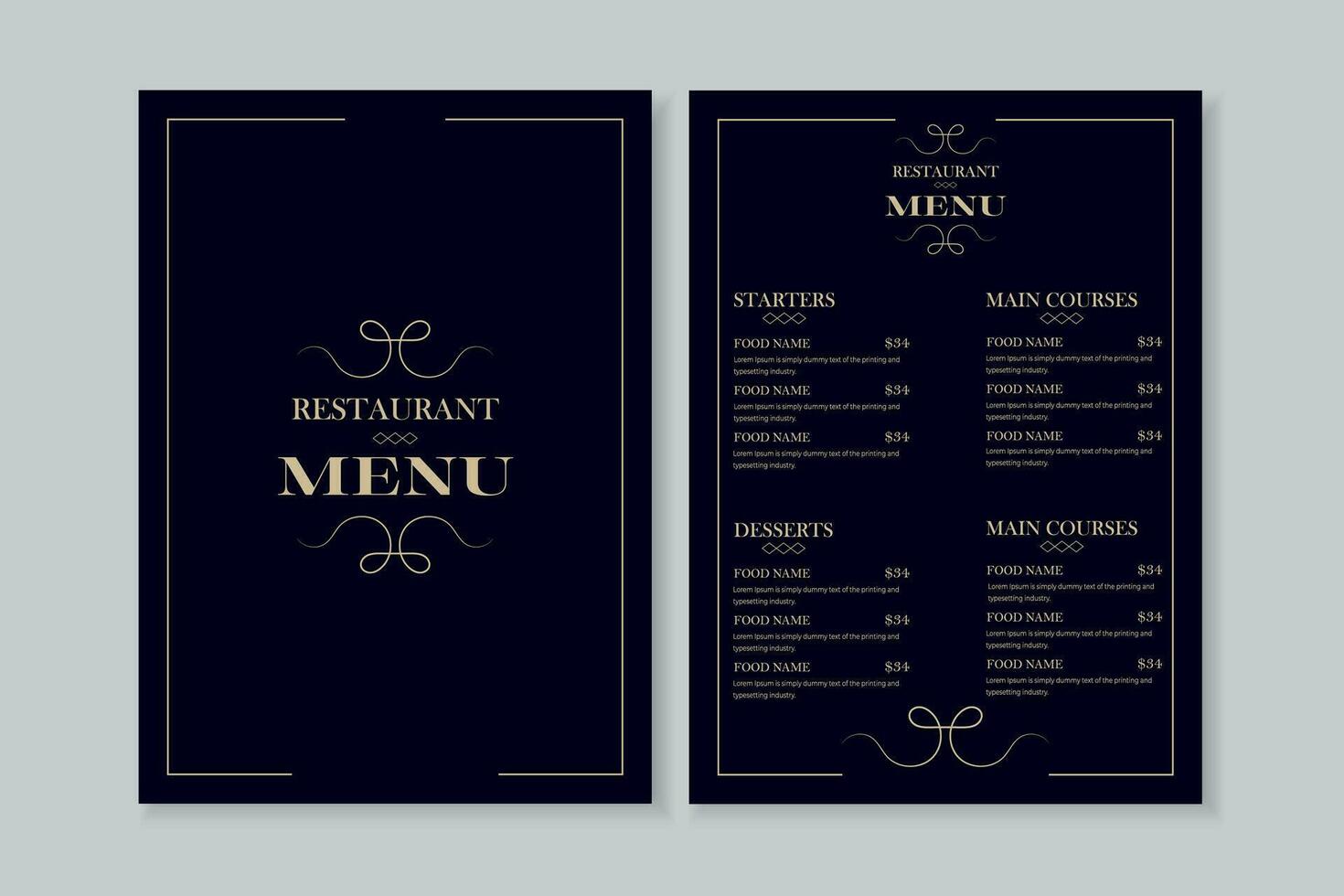 Luxury menu design simple style and modern layout vector