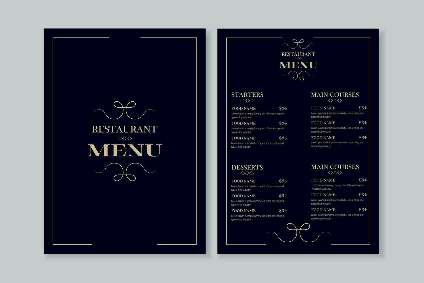 Luxury menu design simple style and modern layout vector