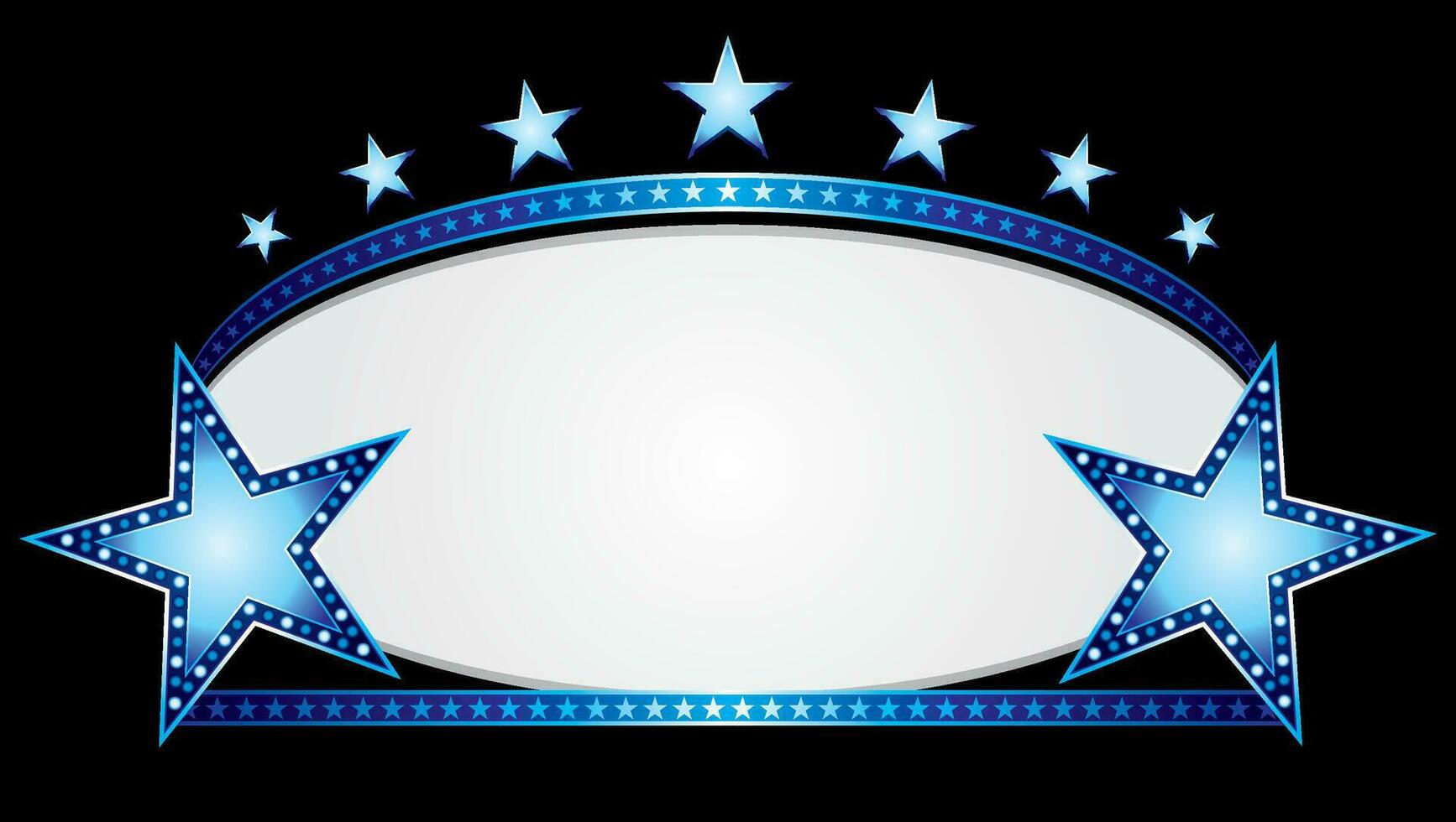 Shiny neon stars over blue oval banner vector