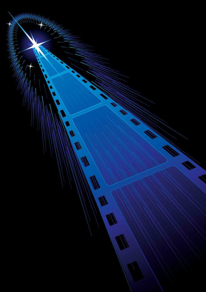 Background with film strips cooming from stars vector