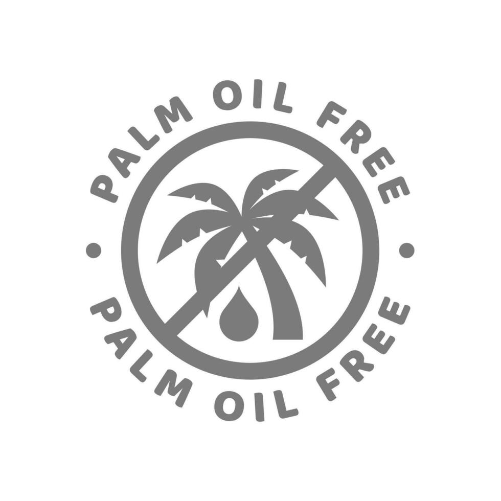 Palm oil free vector label. Stamp with palm tree and drop.