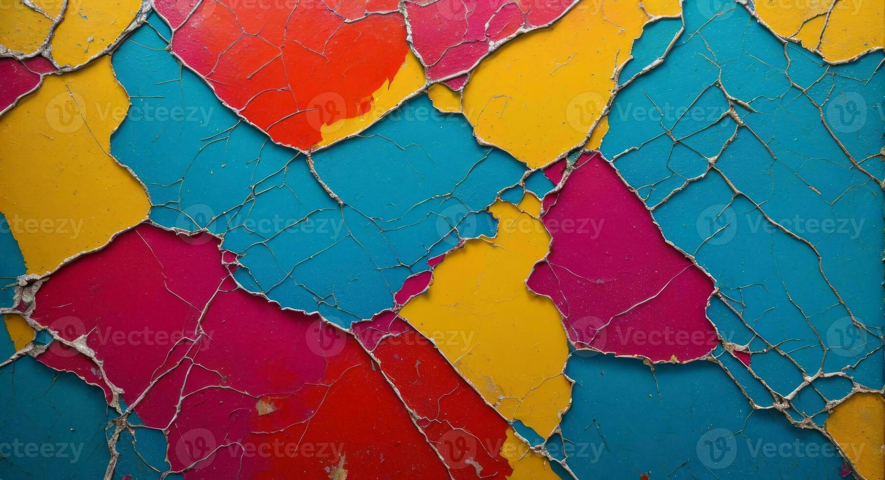 AI generated Colorful Cracked Paint On Wall Abstract Wallpaper photo