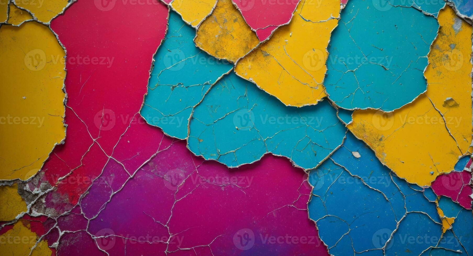 AI generated Colorful Cracked Paint On Wall Abstract Wallpaper photo