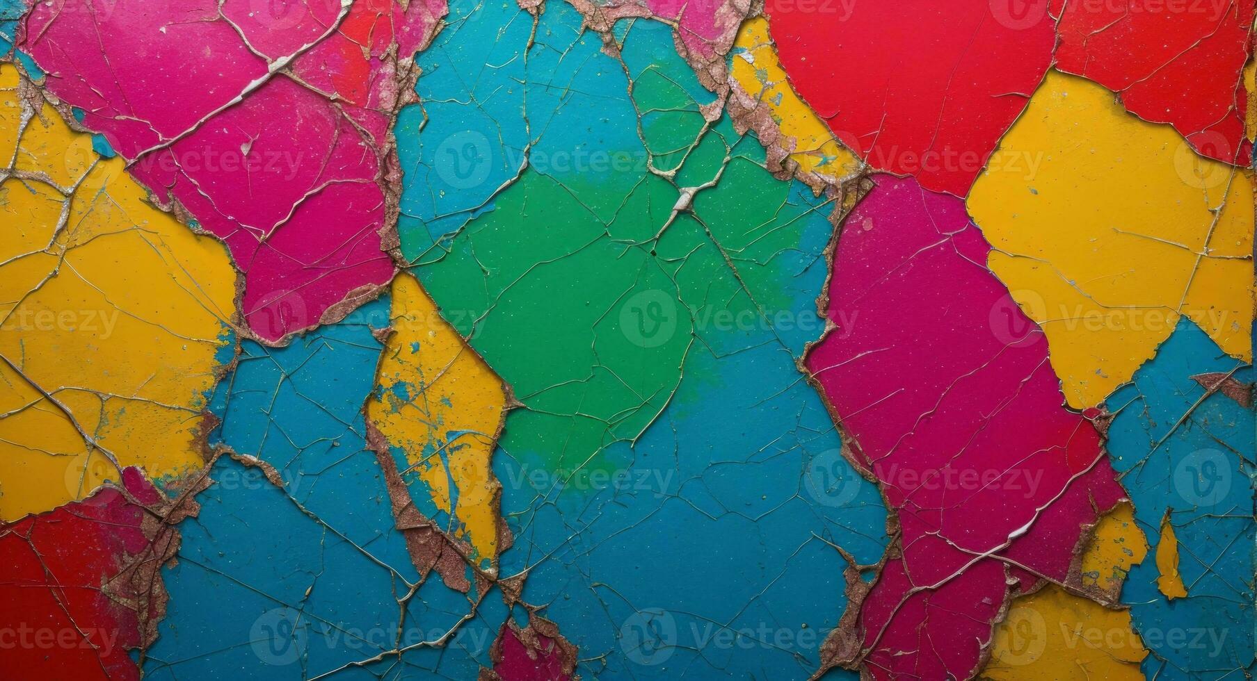AI generated Colorful Cracked Paint On Wall Abstract Wallpaper photo