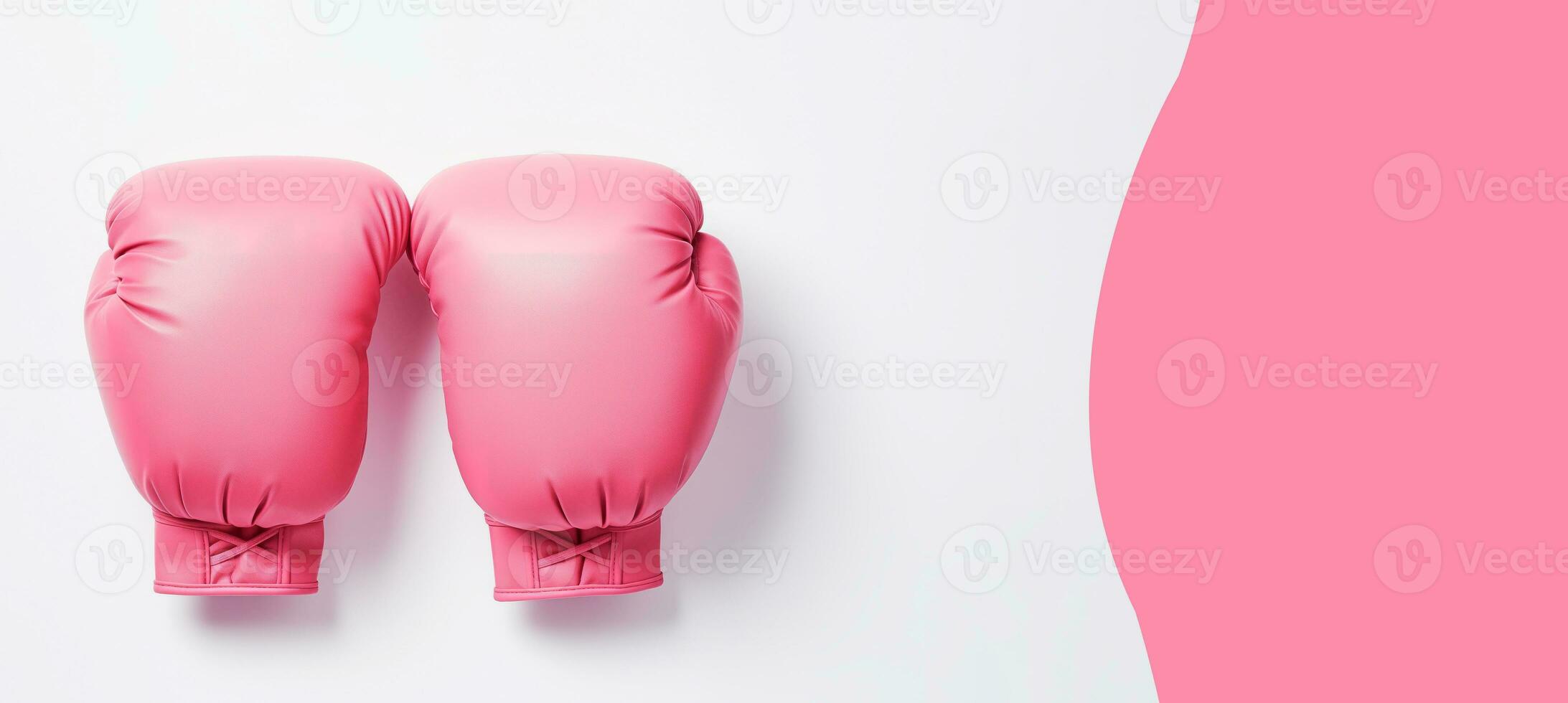 AI generated Pink boxing gloves over white background with empty space for text. Header for Breast Cancer Awareness month concept. photo